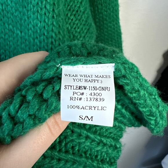 DRESSED IN LALA I’m A Weirdo Slouchy Knit Sweater Green Pink Chunky Small Medium - Picture 7 of 8